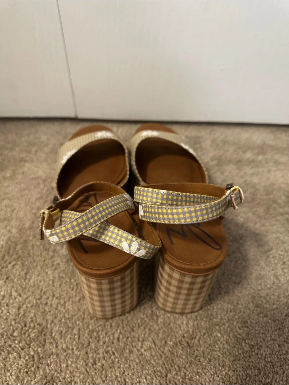 Zodiac Yellow Gingham Daisy Platform Sandals